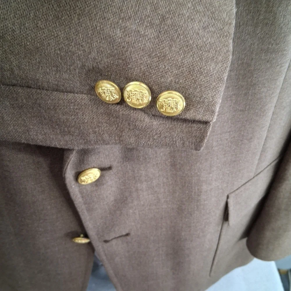 Palm Beach Blazer Mens 48L Brown Classic Gold Button Sport Coat Single Vent